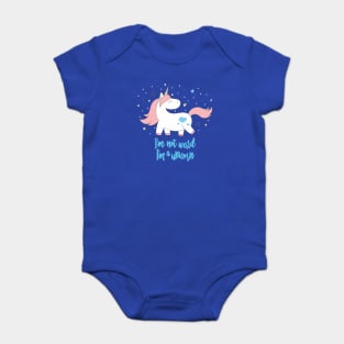 I'm not weird, im a unicorn - Cute little unicorn prancing around saying "I'm not weird, I'm a unicorn" that you and your kids would love! - Available in stickers, clothing, etc Baby Bodysuit